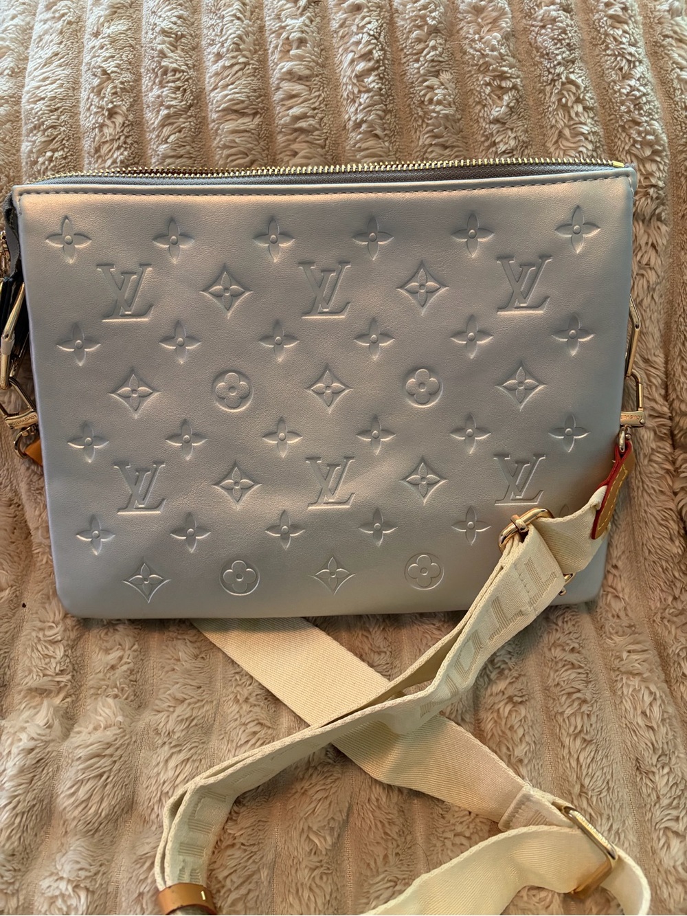Silver Crossbody Bag with Canvas Strap